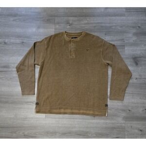Dick Idol Waffle Knit Henley Shirt Mens XL Brown Long Sleeve Snap Button